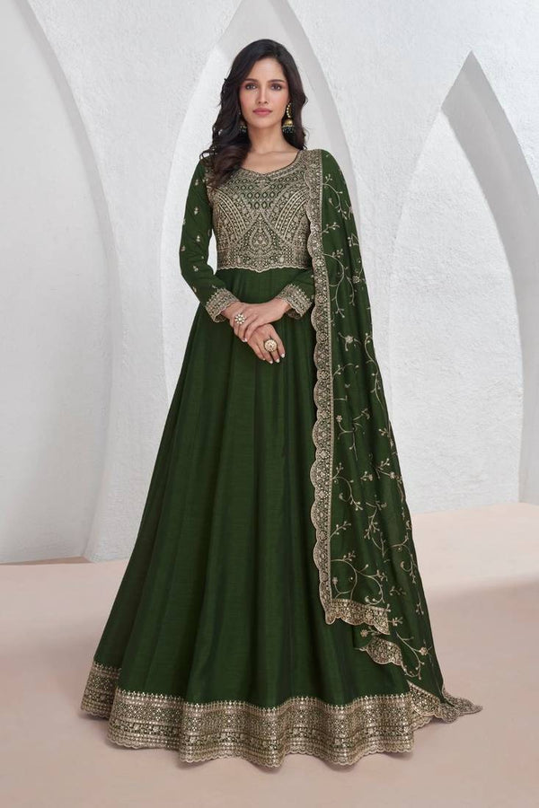 Premium Vichitra Sequin Embroidered Work Anarkali Suit
