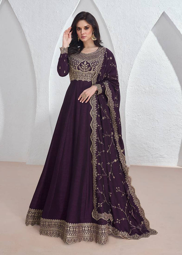 Premium Vichitra Sequin Embroidered Work Anarkali Suit