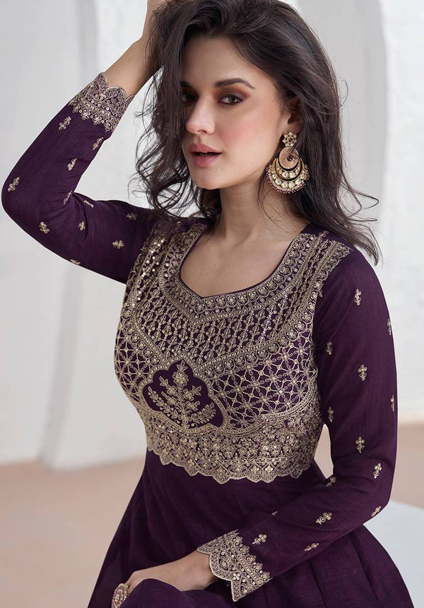 Premium Vichitra Sequin Embroidered Work Anarkali Suit