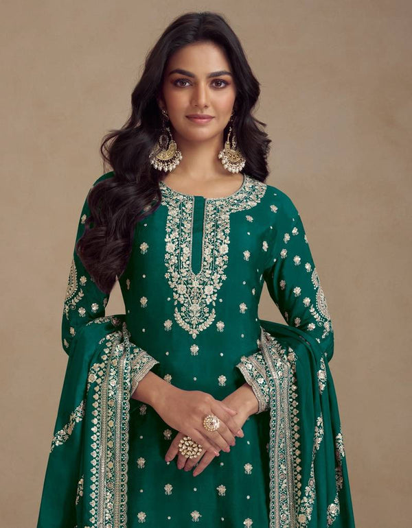 Embroidered Chinon Silk Salwar Suit