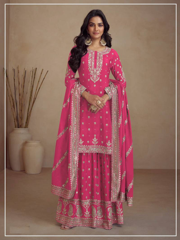 Embroidered Chinon Silk Salwar Suit