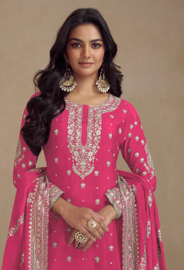 Embroidered Chinon Silk Salwar Suit