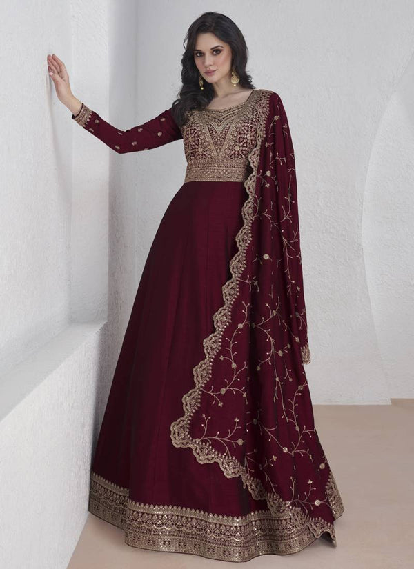 Premium Vichitra Sequin Embroidered Work Anarkali Suit