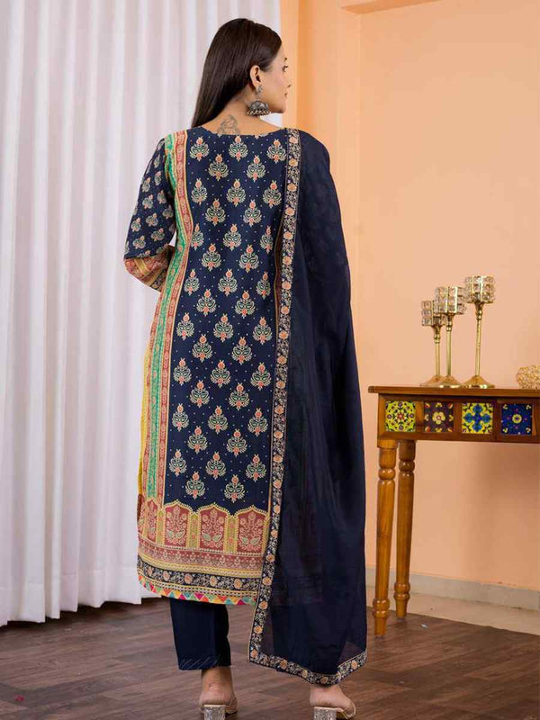 Floral Embroidered Regular Maslin Fabric Suit