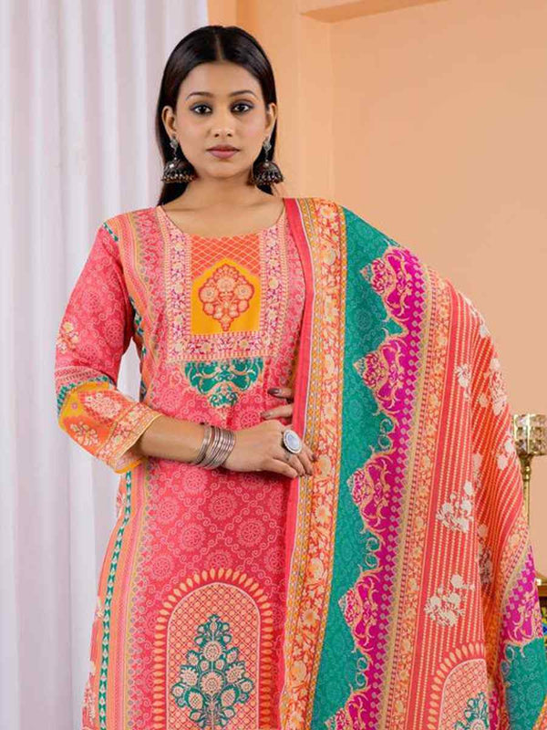 Floral Embroidered Regular Maslin Fabric Suit