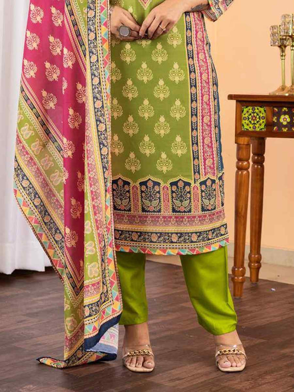 Floral Embroidered Regular Maslin Fabric Suit