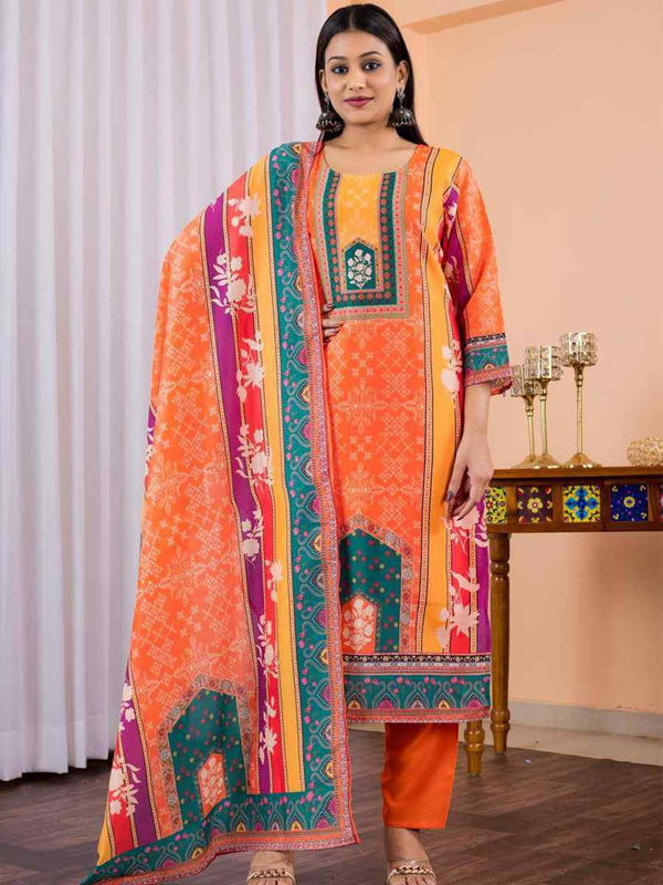 Floral Embroidered Regular Maslin Fabric Suit