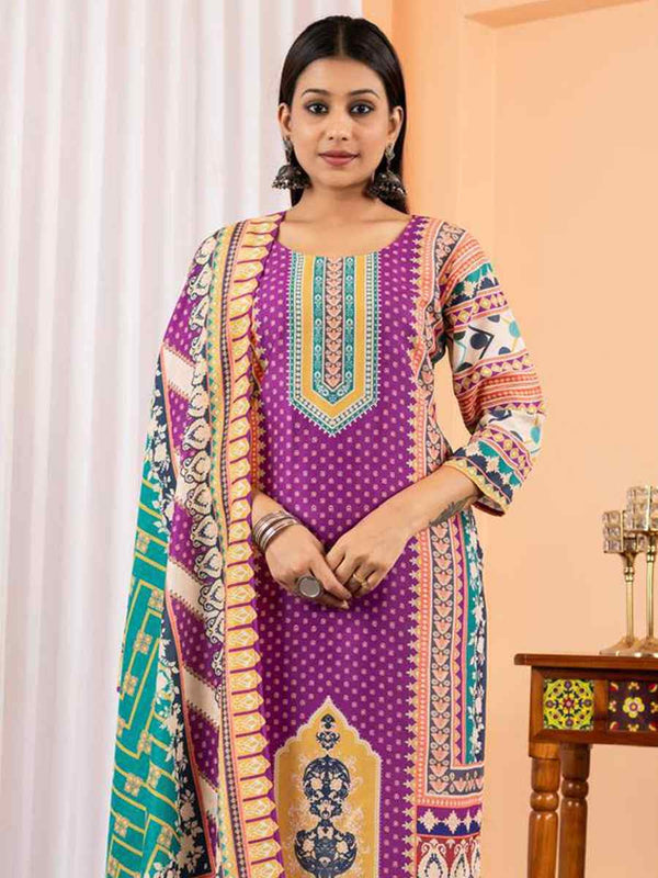 Floral Embroidered Regular Maslin Fabric Suit