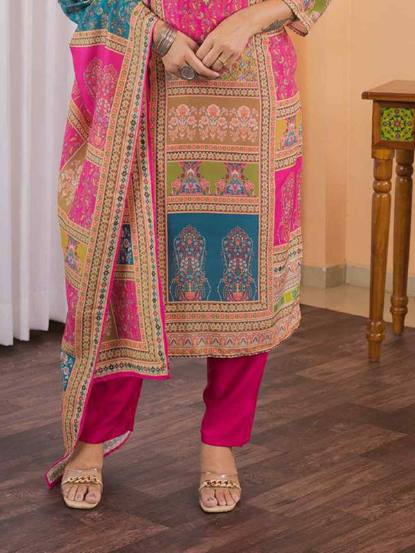 Floral Embroidered Regular Maslin Fabric Suit