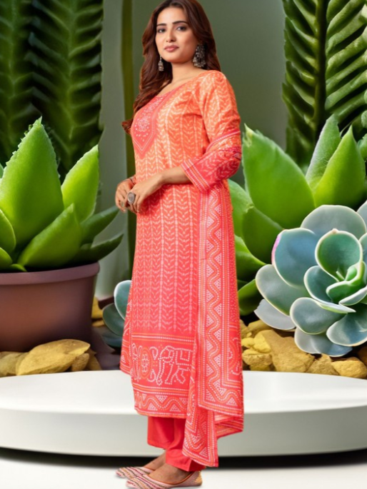 Floral Embroidered Regular Maslin Fabric Suit