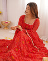 Pure Soft Chiffon Bandhej Anarkali Gown Set