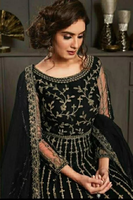 Premium Net Fabric Embroidery Work Gown Set