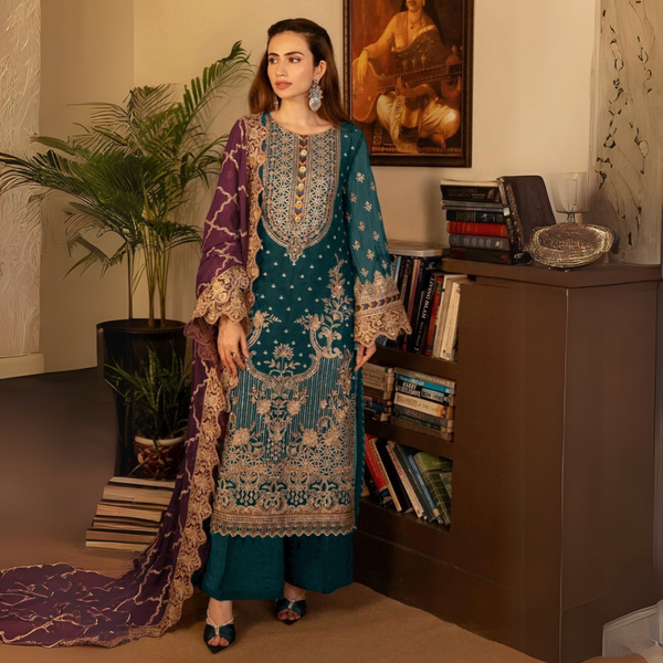 Embroidered Ensemble in Fox Georgette & Santoon Silk