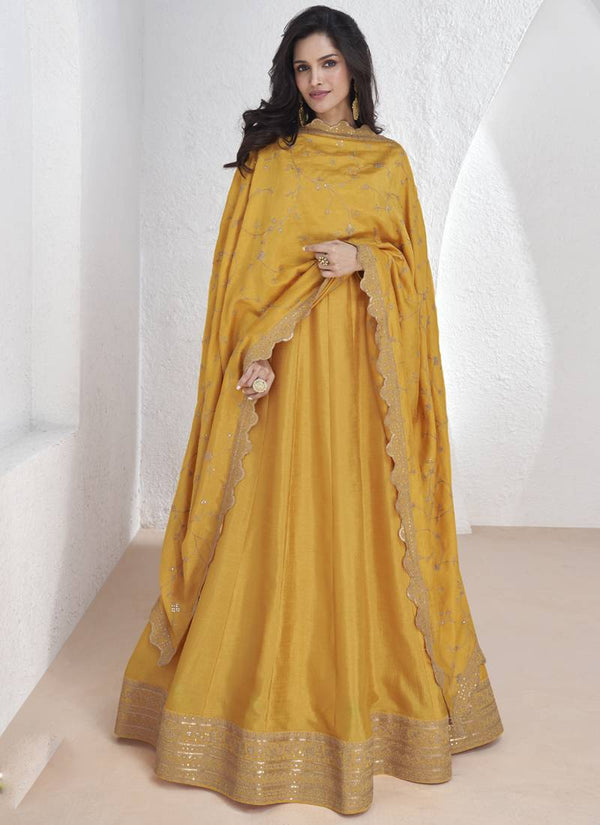 Premium Vichitra Sequin Embroidered Work Anarkali Suit