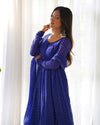 Royal Blue Georgette Printed Anarkali Dress With Pant & Dupatta