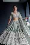 Mint Green Net with Heavy Dori Embroidery, Stone and Sequins Work Lehenga Choli
