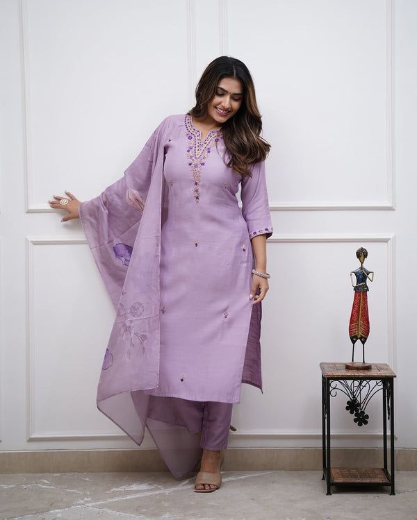 Lavender Rayon Printed Salwar Kameez