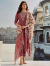 Brown Cotton Silk Embroidered with Print Work Pant Style Suit