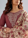 Brown Cotton Silk Embroidered with Print Work Pant Style Suit