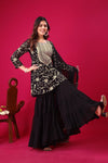 Regal Elegance: Georgette Embroidery Top Sharara Plazzo Dupatta Set