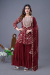 Regal Elegance: Georgette Embroidery Top Sharara Plazzo Dupatta Set