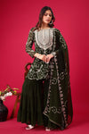 Regal Elegance: Georgette Embroidery Top Sharara Plazzo Dupatta Set