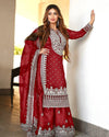Heavy Embroidery Sequence Work Top-Gharara And Dupatta Set