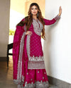 Heavy Embroidery Sequence Work Top-Gharara And Dupatta Set