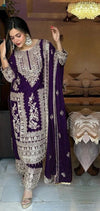 Chinnon with Heavy Embroidery Coding Dori-Sequence work Suit