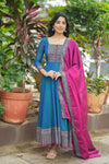 Vichitra Silk Jacquard Zari Weaving Gown with Dupatta